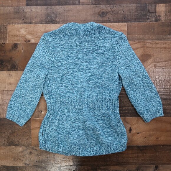 Eddie Bauer Womans Medium Blue Knit 3/4 Sleeve One Button Cardigan Sweater - Picture 3 of 3